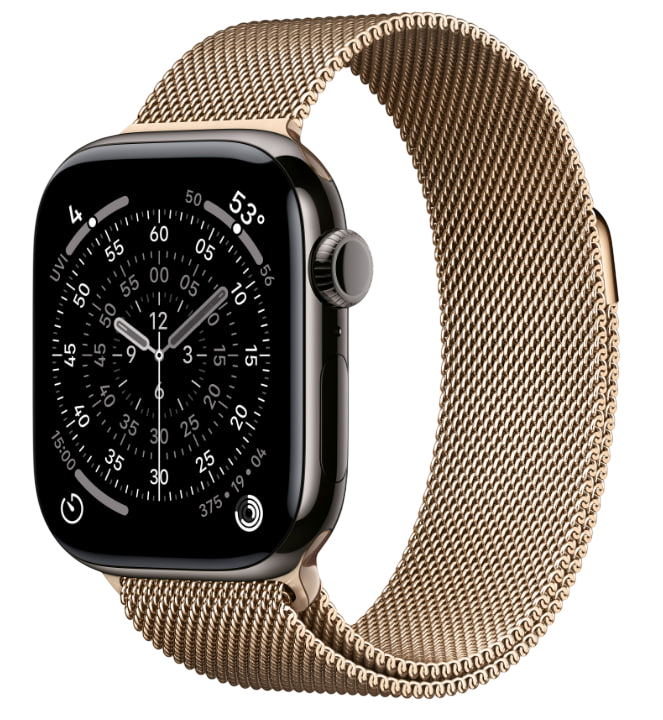 Apple Watch Series 11, 42 mm, Slate Titanium GPS+Cellular, Gold Milanese Loop